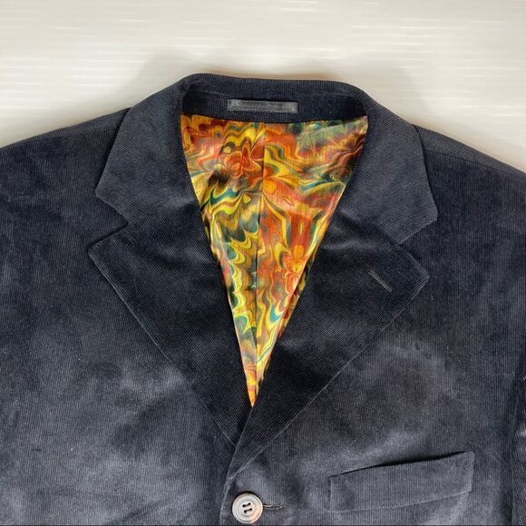 Haight & Ashbury Holland Blazer Sport Coat Corduroy Navy Pyschedelic Men's 42R - Picture 3 of 11